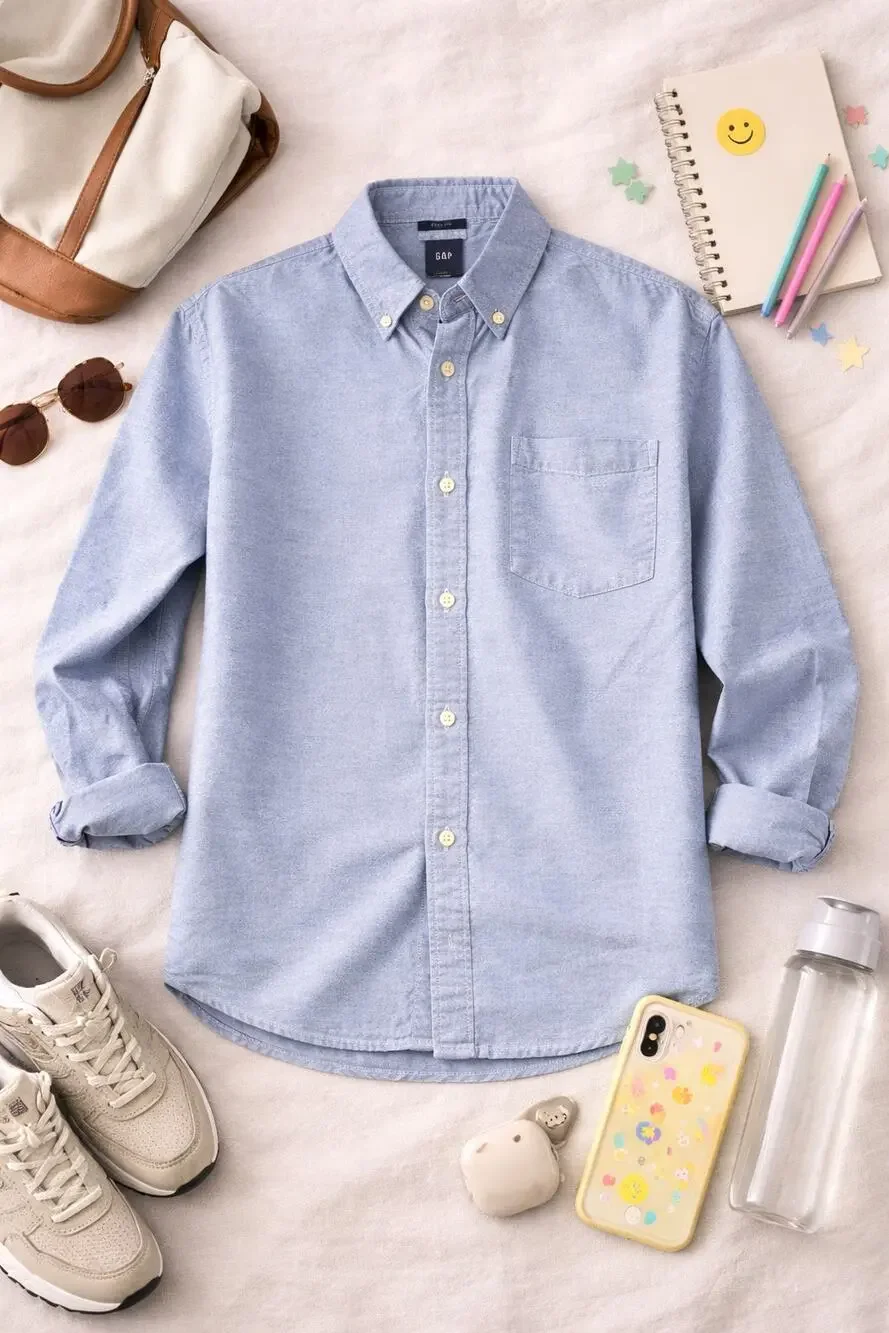Gap Kids Boys Blue Oxford Button Down Dress Shirt Long Sleeve Cotton Size XL(12)